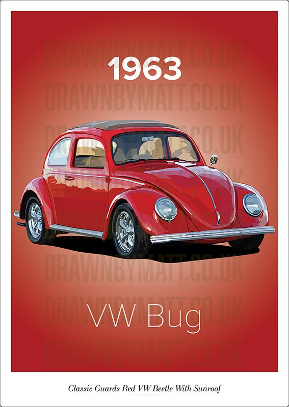 1963 Classic Guards Red VW Beetle With Sunroof — DrawnByMatt